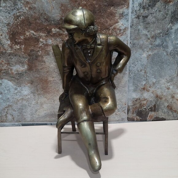 Ponzanelli Joven Sentado Bronze Sculpture Signed Young Man Sitting Statue - Picture 1 of 11